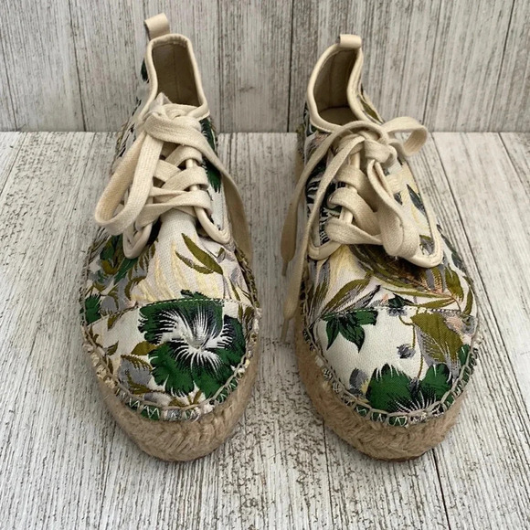 Anthropologie J/Slides Embroidered Tropical Print Platform Sneakers Size 7.5 - Picture 2 of 10